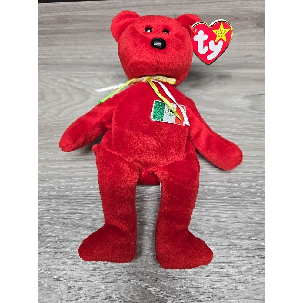 Ty Beanie Baby Osito Bear Red Mexico Flag Plush 4299 Vintage 1999 Original - Picture 3 of 7